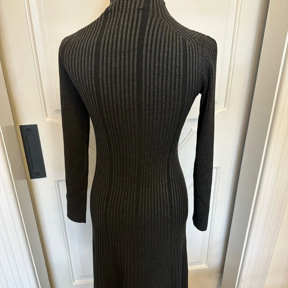 French Connection Mock Neck Charcoal Ribbed Knit Sweater Dress NEW - Picture 6 of 7